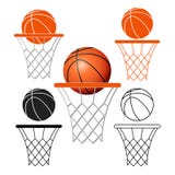 Cesta del baloncesto, aro, bola en el fondo blanco ilustración del vector Cesta del baloncesto, aro, bola en el fondo blanco ilustración del vector