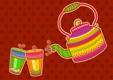 Chaleira e vidro de chá no estilo indiano da arte ilustração royalty free Chaleira e vidro de chá no estilo indiano da arte ilustração royalty free
