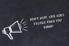 Chalk board sketch with loudspeaker and wise motivational phrase royalty free illustration Chalk board sketch with loudspeaker and wise motivational phrase royalty free illustration