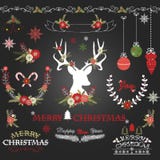 Chalkboard Merry Christmas Flowers. Deer, Rustic Christmas Wreath, Christmas Collections vector illustration Chalkboard Merry Christmas Flowers. Deer, Rustic Christmas Wreath, Christmas Collections vector illustration