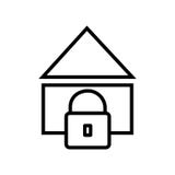 Chambre avec le symbole de signe de vecteur d'icône de serrure illustration libre de droits Chambre avec le symbole de signe de vecteur d'icône de serrure illustration libre de droits
