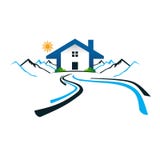 Chambre dans les montagnes avec la route avec le soleil illustration libre de droits Chambre dans les montagnes avec la route avec le soleil illustration libre de droits