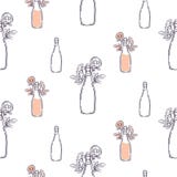 Champagne-fles met de geïsoleerde vector van de bloemenlijn kunst vector illustratie Champagne-fles met de geïsoleerde vector van de bloemenlijn kunst vector illustratie