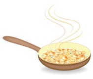 Champinjoner med l?kar stekas i en stekpanna Champignons är den läckra, diet- och näringsrika garneringen för många disk vektor stock illustrationer Champinjoner med l?kar stekas i en stekpanna Champignons är den läckra, diet- och näringsrika garneringen för många disk vektor stock illustrationer