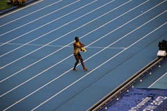 Champion Usain St. Leo Bolt dancing on the treadmill royalty free stock photo Champion Usain St. Leo Bolt dancing on the treadmill royalty free stock photo