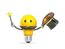 Character Light Bulb Dressed As Wizard Stock Image