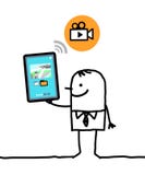 Charakter mit Tablette - Video stock abbildung Charakter mit Tablette - Video stock abbildung