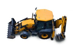 Chargeur sale et poussiéreux de pelle rétro, vue de tracteur d'en haut, d'isolement sur le fond blanc photo libre de droits Chargeur sale et poussiéreux de pelle rétro, vue de tracteur d'en haut, d'isolement sur le fond blanc photo libre de droits