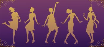 Charleston Party Danseur de silhouette d'or Ensemble de style de Gatsby Groupe de rétro femme dansant Charleston Type de cru Rétr illustration de vecteur Charleston Party Danseur de silhouette d'or Ensemble de style de Gatsby Groupe de rétro femme dansant Charleston Type de cru Rétr illustration de vecteur