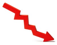 Chart With Red Down Arrow Isolated On White Background. Falling Growth In Business. Royalty Free Stock Photography Chart With Red Down Arrow Isolated On White Background. Falling Growth In Business. Royalty Free Stock Photography