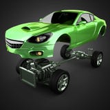 Chasis del coche con el motor de sportcar brandless de lujo libre illustration Chasis del coche con el motor de sportcar brandless de lujo libre illustration