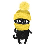 Chaton mignon pelucheux dans un grands chapeau et écharpe jaunes illustration de vecteur Chaton mignon pelucheux dans un grands chapeau et écharpe jaunes illustration de vecteur