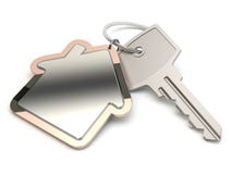 Chave e casa, ilustração 3D ilustração stock Chave e casa, ilustração 3D ilustração stock