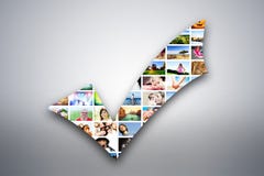 Check mark, tick design element made of pictures of people, animals and places royalty free illustration Check mark, tick design element made of pictures of people, animals and places royalty free illustration