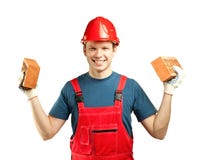 Cheerful builder holding bricks royalty free stock photos Cheerful builder holding bricks royalty free stock photos