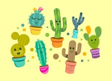 Cheerful Cactus Plant Characters Stock Photos Cheerful Cactus Plant Characters Stock Photos