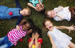 Cheerful diverse group of little children