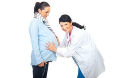 Cheerful Doctor Examine Pregnant Belly Stock Photography Cheerful Doctor Examine Pregnant Belly Stock Photography