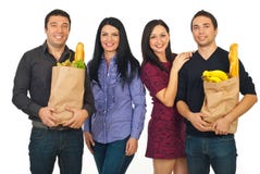 Cheerful friends shopping food royalty free stock photos Cheerful friends shopping food royalty free stock photos