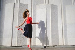 Cheerful Woman Jumping Happy Royalty Free Stock Photography