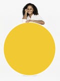 Cheerful woman showing a round board Stock Illustration Cheerful woman showing a round board Stock Illustration