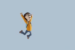 Cheerful young boy jumping and celebrating.