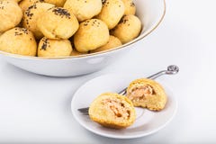 Cheese balls with salmon filling royalty free stock photo Cheese balls with salmon filling royalty free stock photo
