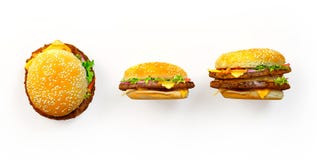 Cheeseburger isolato sulla vista laterale superiore e di bianco, illustrazione vettoriale Cheeseburger isolato sulla vista laterale superiore e di bianco, illustrazione vettoriale