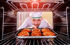 Chef, der im Ofen kocht stockfoto Chef, der im Ofen kocht stockfoto
