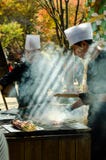 Chefs making grill BBQ food in autumn, Nami Island South korea