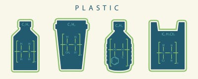 Chemiczna formuła pospolici rodzaje klingeryt w kształcie rozporządzalne rzeczy jak butelki, filiżanki i torby szkodliwi środowis royalty ilustracja Chemiczna formuła pospolici rodzaje klingeryt w kształcie rozporządzalne rzeczy jak butelki, filiżanki i torby szkodliwi środowis royalty ilustracja