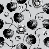 Cherries Hand Drawn Graphic Pattern on Grey Background stock illustration Cherries Hand Drawn Graphic Pattern on Grey Background stock illustration
