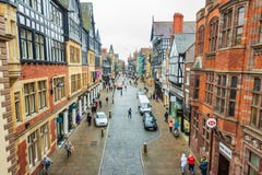 CHESTER, ENGLAND - MARCH 8TH, 2019: A view of Chester Highstreet royalty free stock photography CHESTER, ENGLAND - MARCH 8TH, 2019: A view of Chester Highstreet royalty free stock photography