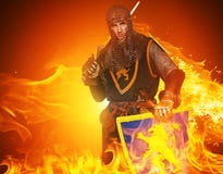 Chevalier médiéval avec un mot photo libre de droits Chevalier médiéval avec un mot photo libre de droits