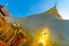 A unique golden chedi with elephant statue at Wat Prasing temple. stock photography A unique golden chedi with elephant statue at Wat Prasing temple. stock photography