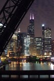 Chicago City Night View - From a bridge over the Chicago River Royalty Free Stock Images Chicago City Night View - From a bridge over the Chicago River Royalty Free Stock Images