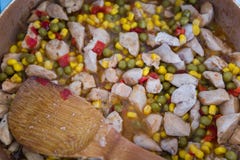 Chicken curry nuggets on a frying pan stock images Chicken curry nuggets on a frying pan stock images