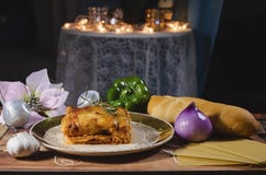 Chicken lasagna tasty low key dish stock images Chicken lasagna tasty low key dish stock images