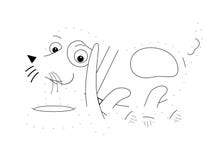 Chien et cuvette heureux de bande dessinée pour la nourriture sur le fond blanc - points se reliants illustration stock Chien et cuvette heureux de bande dessinée pour la nourriture sur le fond blanc - points se reliants illustration stock