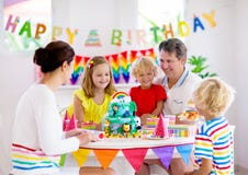 Child birthday party cake. Family with kids royalty free stock image Child birthday party cake. Family with kids royalty free stock image