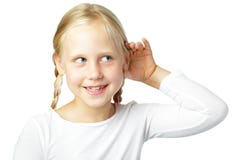 Child Cupping Ear - Little Girl Listening Royalty Free Stock Photos Child Cupping Ear - Little Girl Listening Royalty Free Stock Photos