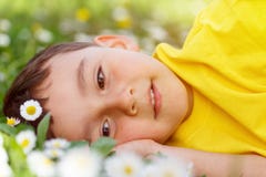 Child kid spring flower meadow flowers little boy day dreaming o Stock Images Child kid spring flower meadow flowers little boy day dreaming o Stock Images