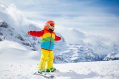 Ski and snow winter fun for kids. Children skiing royalty free stock photography Ski and snow winter fun for kids. Children skiing royalty free stock photography