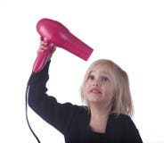 Child With Pink Hair Dryer Royalty Free Stock Photos