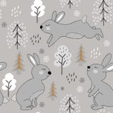 Childish seamless pattern with rabbits. winter design illustration for fabric,textile, wallpaper, clothes royalty free illustration Childish seamless pattern with rabbits. winter design illustration for fabric,textile, wallpaper, clothes royalty free illustration