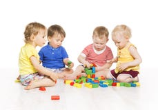 Children Group Playing Toy Blocks. Little Kids Early Development Royalty Free Stock Images Children Group Playing Toy Blocks. Little Kids Early Development Royalty Free Stock Images