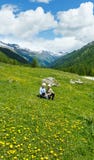 Children On Summer Mountain Meadow (Alps, Switzerland) Royalty Free Stock Photos
