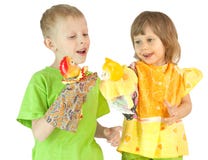 Children Play A Puppet Theatre Stock Photo