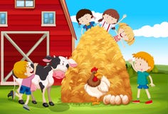 Children playing with farm animals in farm Stock Images Children playing with farm animals in farm Stock Images