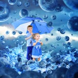 Children in Raining Blueberries with Umbrella royalty free stock photos Children in Raining Blueberries with Umbrella royalty free stock photos